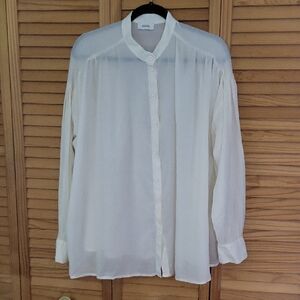Dixie White Cream Oversized Sheer Cotton Button Balloon Sleeve Blouse Size M